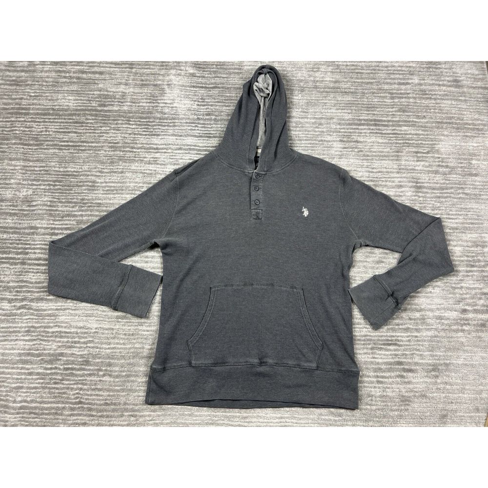 Us Polo Assn Hoodie Womens Large Gray Long Sleeve Hooded Thermal Waffle Knit